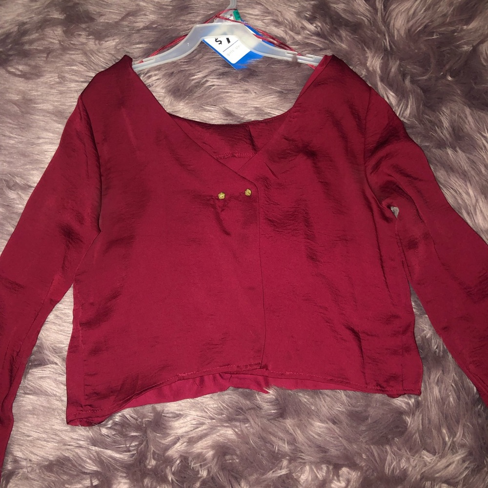 Red Silk long sleeve blouse